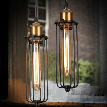 Retro Industrial Hanging Lamp – Vintage Pendant Light with Metal Grid Edison Design