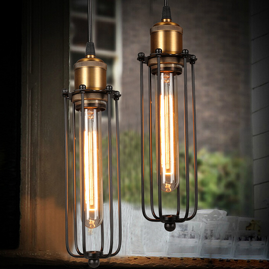 Retro Industrial Hanging Lamp – Vintage Pendant Light with Metal Grid Edison Design