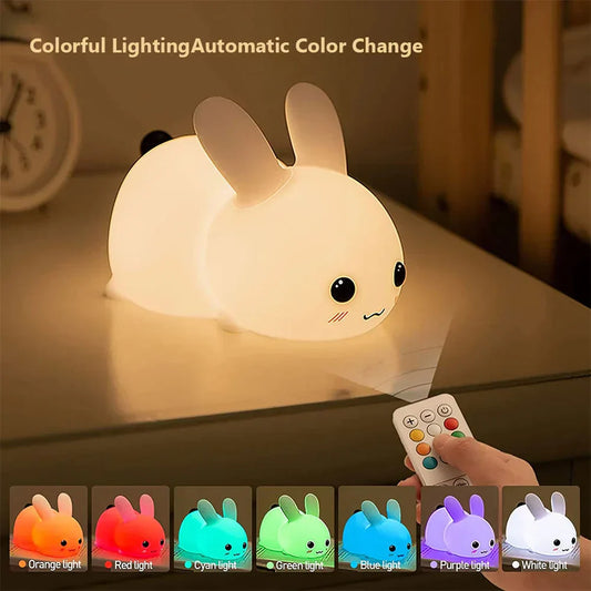 Charming Bunny Night Light with Remote Control and Color-Changing Features