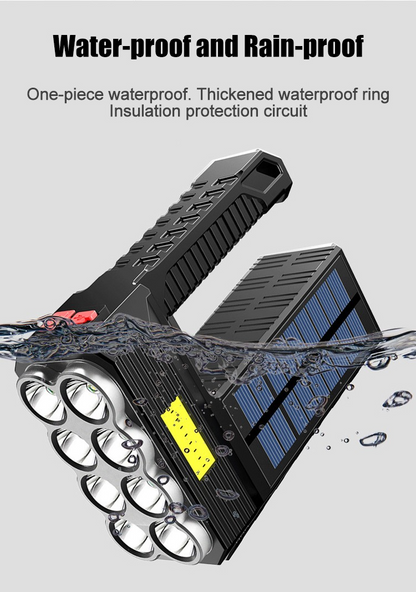 Power LED Flashlight with Solar Charging – Waterproof Handheld Spotlight with 10,000 m Range and Large Lithium Battery