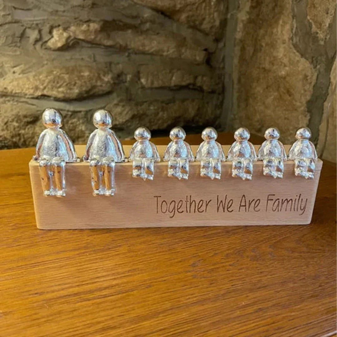 Timeless Family Sculpture Made of Wood and Metal with Personalized Engraving