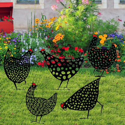 Decorative Metal Chickens – Garden Stake Set for Outdoor Use
