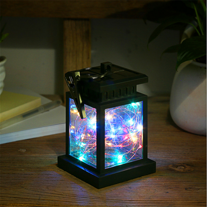 Solar-Powered LED Lantern with String Lights – Decorative Outdoor Lighting for Garden, Patio, Balcony & Outdoor Area, Warm White