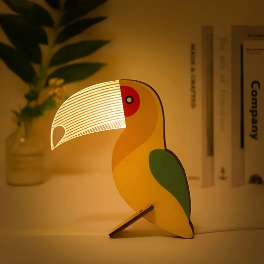 Wood Table Lamp with Animal Figurine in Modern Design