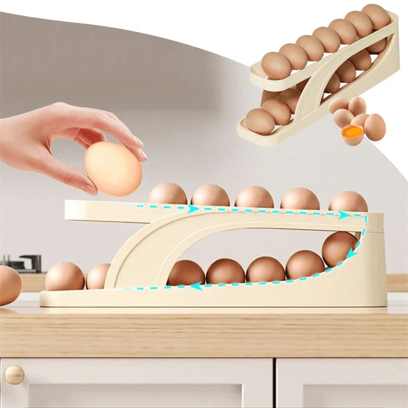 Space-Saving Egg Rack with Automatic Refill System
