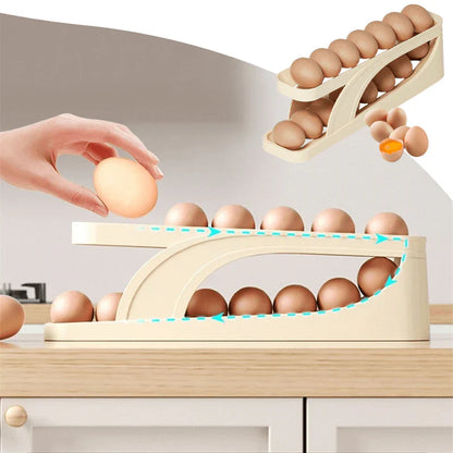 Space-Saving Egg Rack with Automatic Refill System