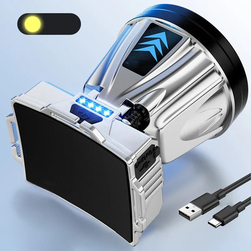 LED Headlamp with USB Charging Port and Built-in Power Bank Function