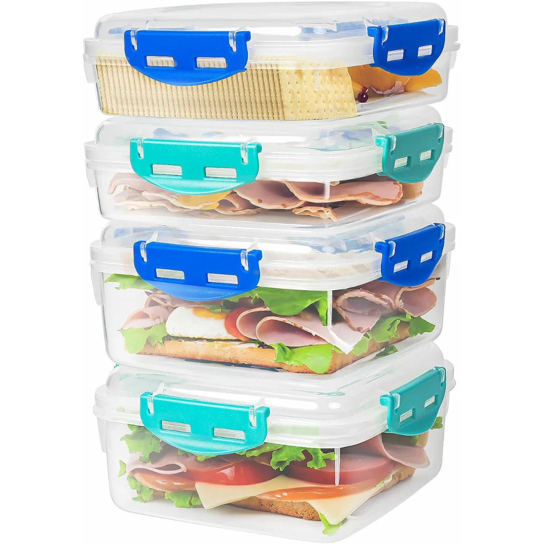Leakproof Food Storage Containers with Snap Closure (Set of 4) – Stackable Lunch Boxes for Meal Prep & Snacks