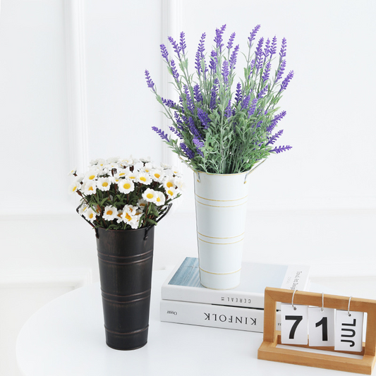 Retro Metal Flower Bucket with Handles – Decorative Flower Pot for Home and Garden