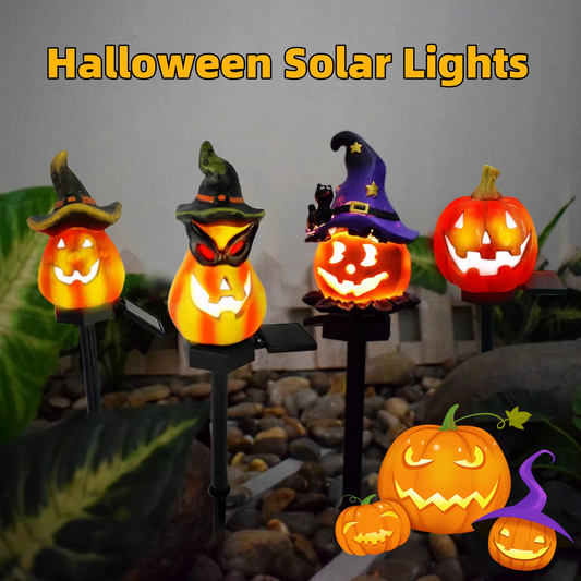 Halloween Solar Lights with Pumpkin and Witch Motifs – Decorative LED Outdoor Lighting for Garden and Patio