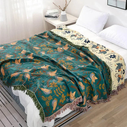 Scandinavian Reversible Blanket with Bird Motif – Cozy and Stylish for Your Home