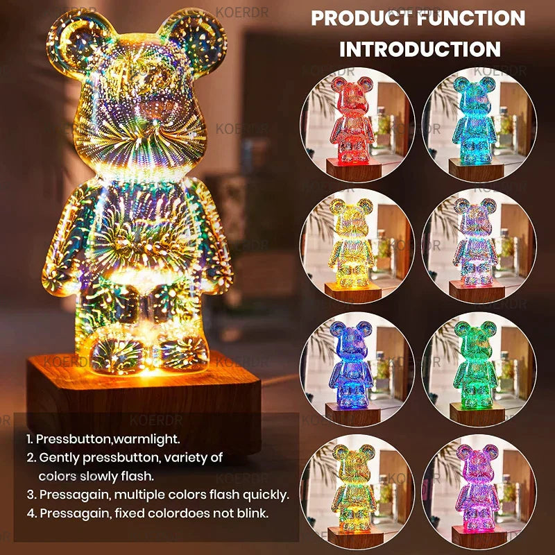 3D LED Bear Lamp with Firework Effect – Atmospheric Decorative Light