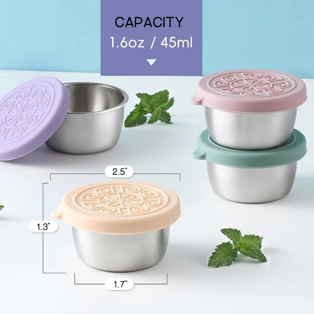 Leakproof Stainless Steel Dip Containers with Silicone Lids (Set of 6) – Perfect for Sauces, Dressings & Snacks