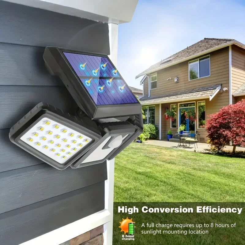 Solar LED Spotlight with Motion Sensor – Triple Outdoor Lighting for Garden, Yard, and Garage