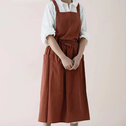 Cotton Cooking Apron with Water-Repellent Surface and Pockets