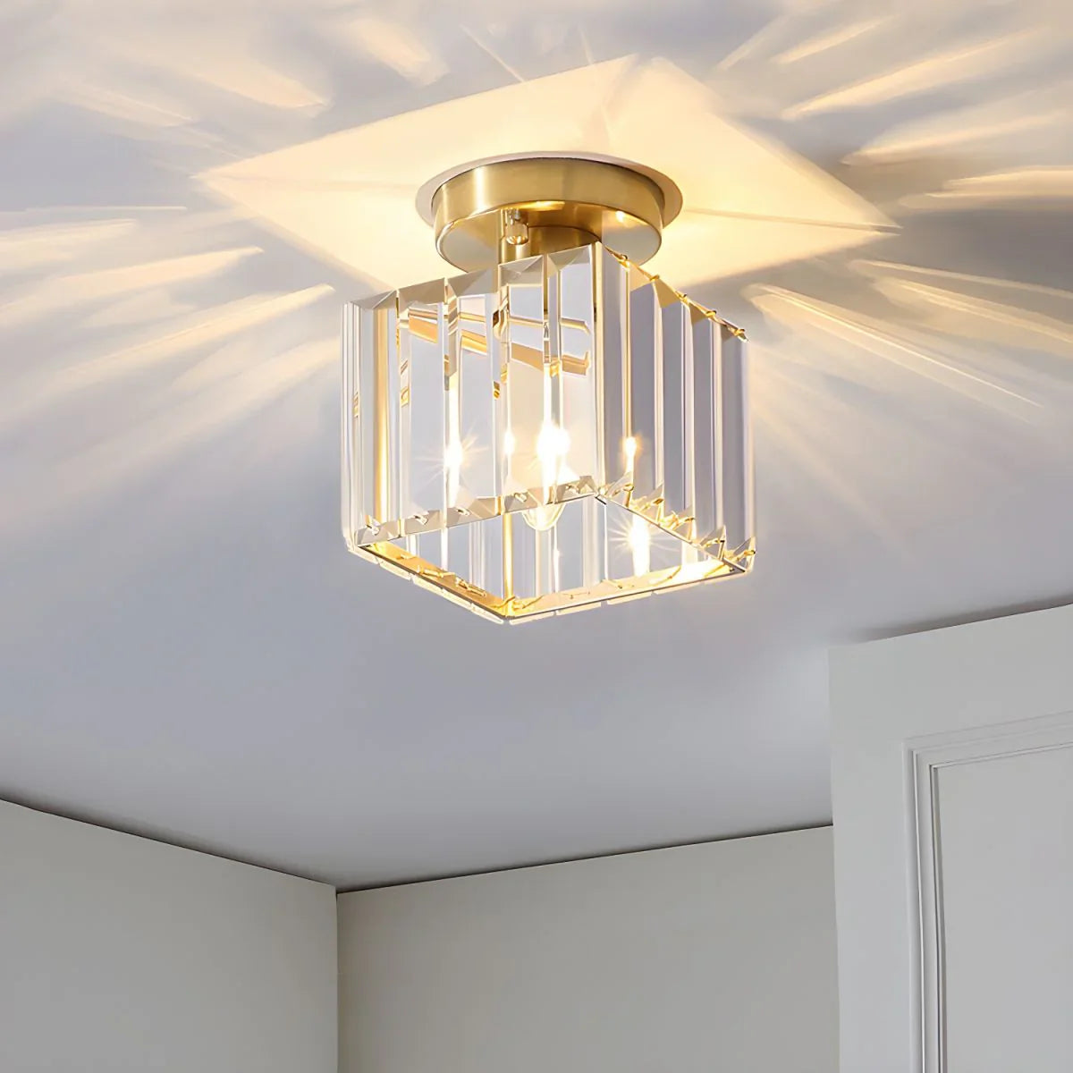 Crystal Ceiling Lamp with Gold and Black – Modern LED Ceiling Light for Living Room, Bedroom & Hallway