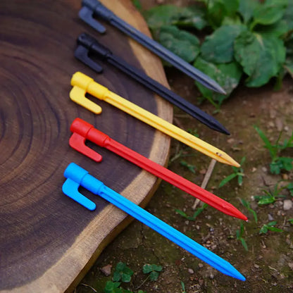 Plastic Tent Pegs with Hooks – Durable Ground Stakes for Camping, Tarps, and Shelters
