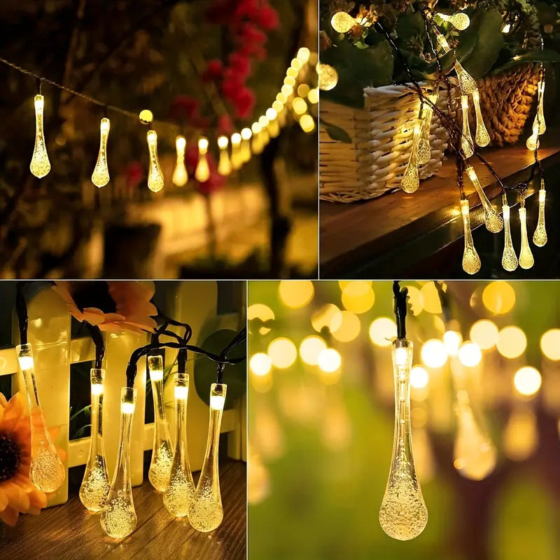 Solar-Powered LED String Lights – Colorful Raindrop Lights for Gardens and Outdoor Spaces