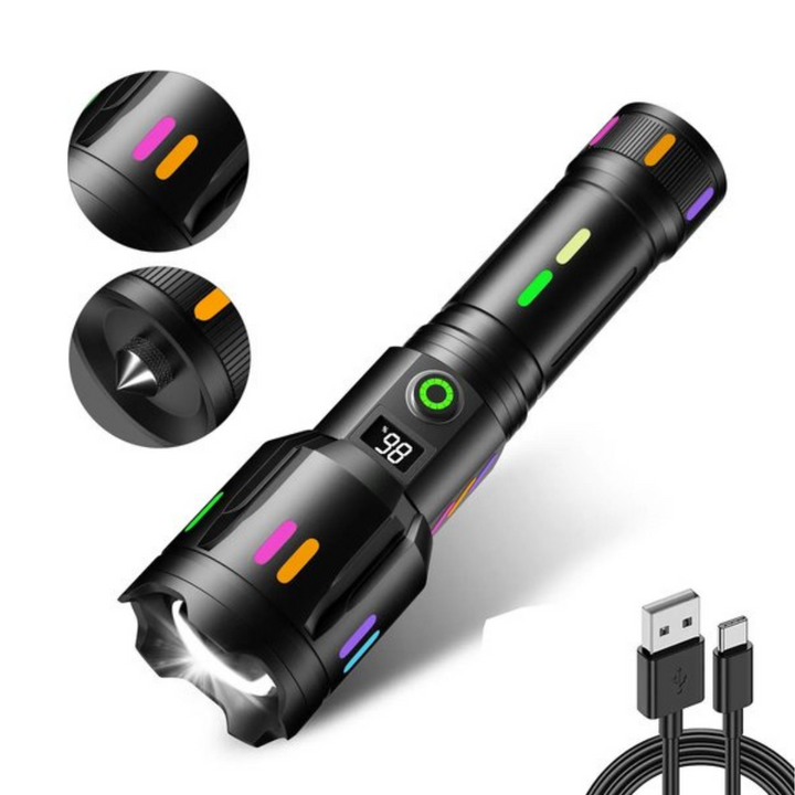Rechargeable LED Flashlight – High-Performance Flashlight with Power Display and USB-C
