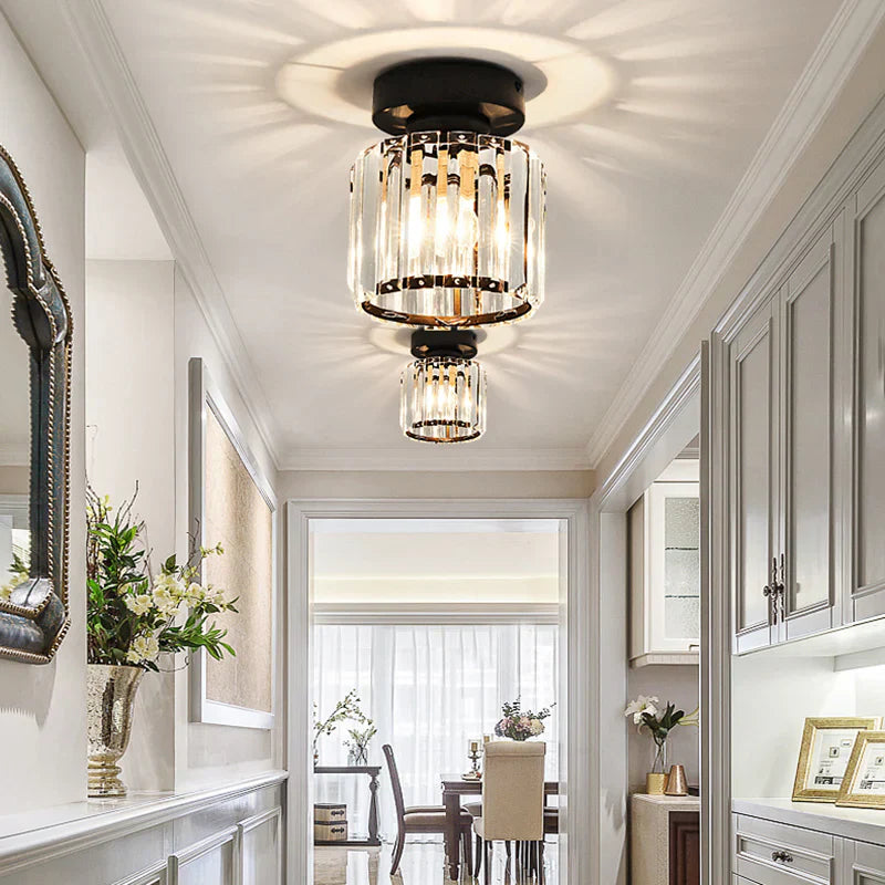 Crystal Ceiling Lamp with Gold and Black – Modern LED Ceiling Light for Living Room, Bedroom & Hallway
