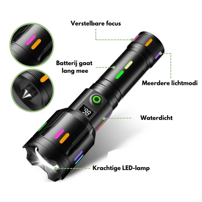 Rechargeable LED Flashlight – High-Performance Flashlight with Power Display and USB-C
