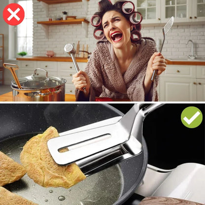Reversible Stainless Steel Spatula with Non-Slip Handle for Frying Pans and Grills