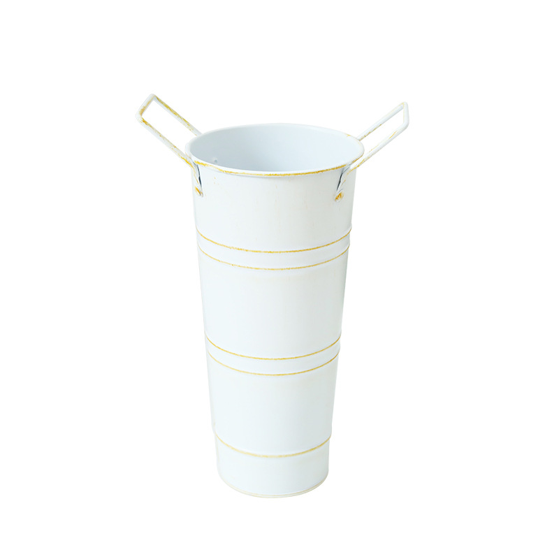 Retro Metal Flower Bucket with Handles – Decorative Flower Pot for Home and Garden