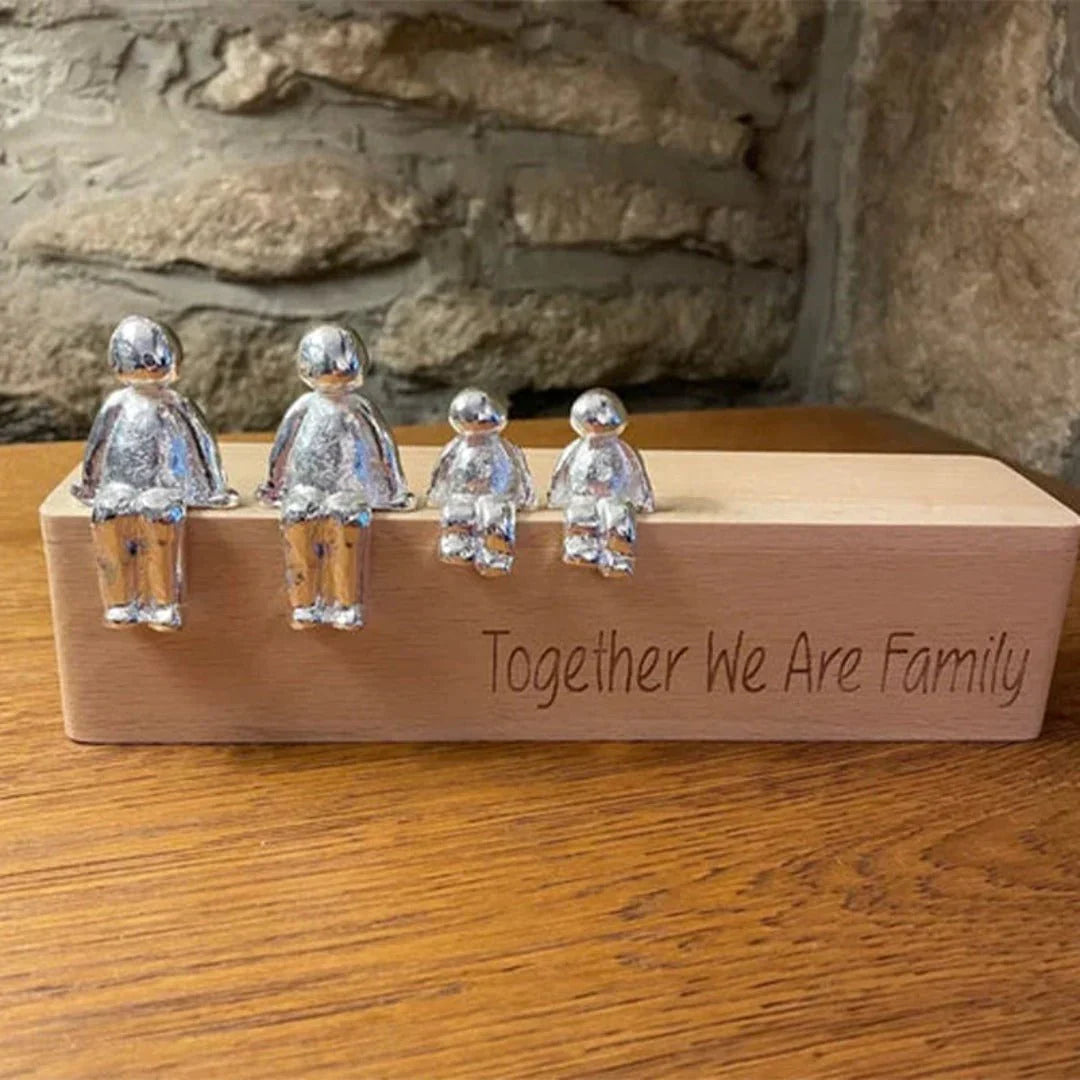 Timeless Family Sculpture Made of Wood and Metal with Personalized Engraving
