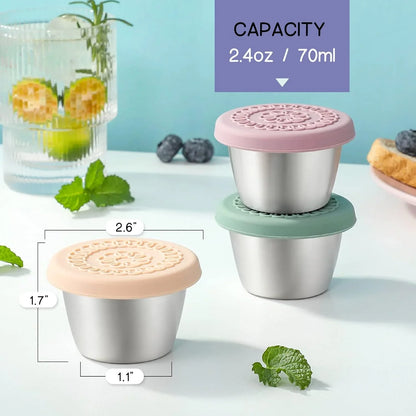 Leakproof Stainless Steel Dip Containers with Silicone Lids (Set of 6) – Perfect for Sauces, Dressings & Snacks