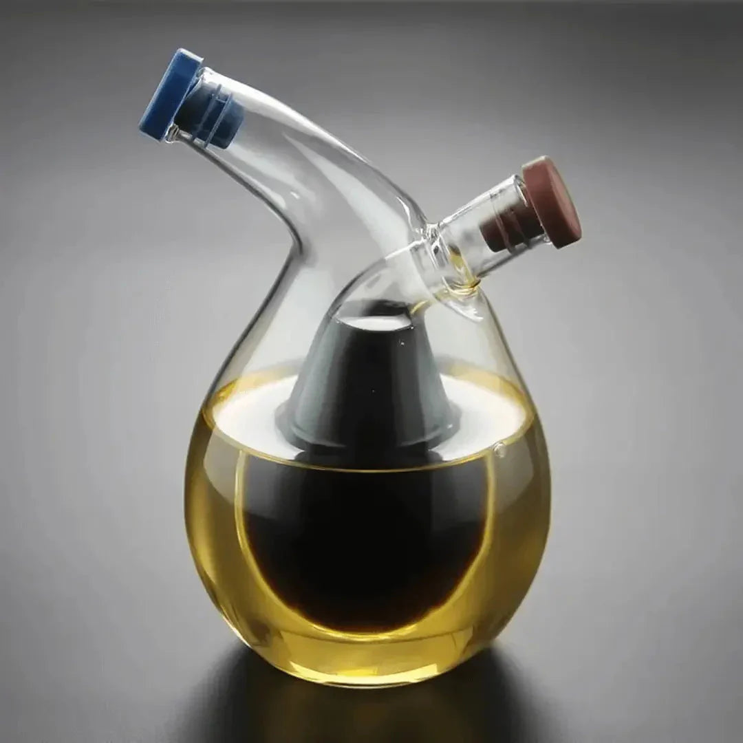 Oil & Vinegar Dispenser – Elegant Double-Chamber Glass Bottle for Stylish Serving & Storage