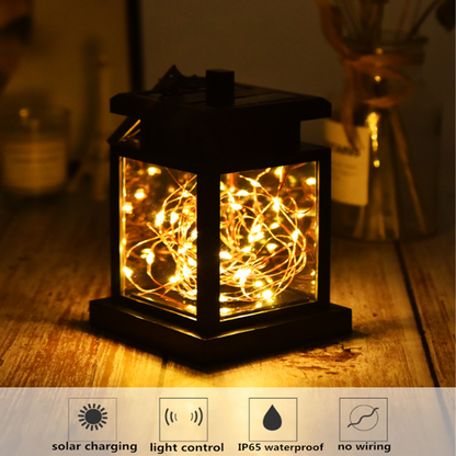 Solar-Powered LED Lantern with String Lights – Decorative Outdoor Lighting for Garden, Patio, Balcony & Outdoor Area, Warm White