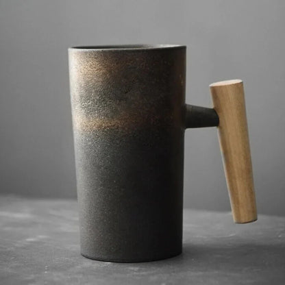 Nordic Ceramic Mug with Wooden Handle – Minimalist Design for Stylish Coffee Enjoyment
