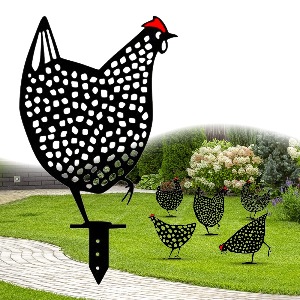 Decorative Metal Chickens – Garden Stake Set for Outdoor Use