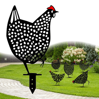 Decorative Metal Chickens – Garden Stake Set for Outdoor Use