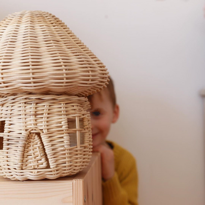 Handcrafted Rattan Mushroom House Ornament – Decorative Woven Accent for Your Home and Garden