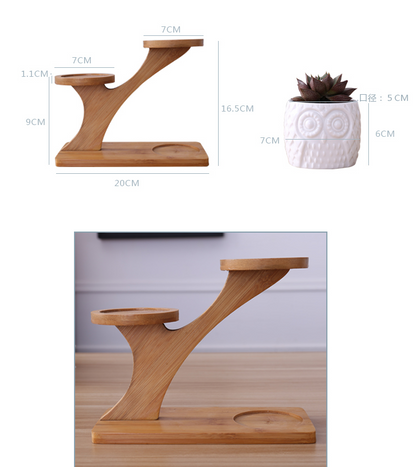 Decorative wooden owl plant stand – planter for succulents and indoor plants