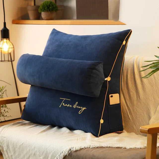 Wedge-Shaped Back Support Pillow with Neck Cushion & Side Pocket