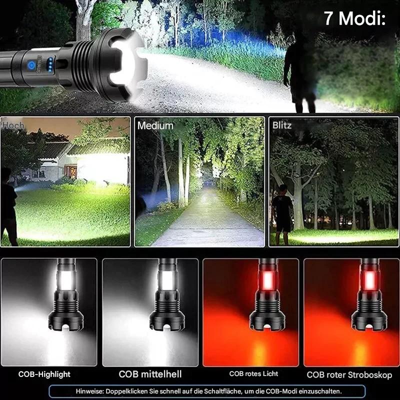 Tactical LED Flashlight with Zoom Function and Power Bank