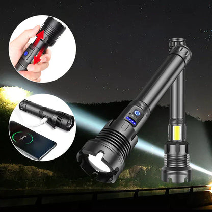 Tactical LED Flashlight with Zoom Function and Power Bank