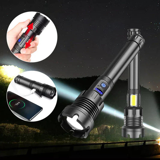 Tactical LED Flashlight with Zoom Function and Power Bank