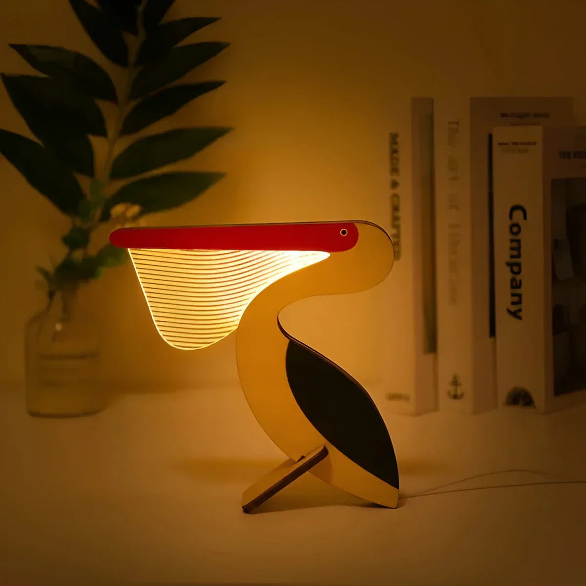 Wood Table Lamp with Animal Figurine in Modern Design