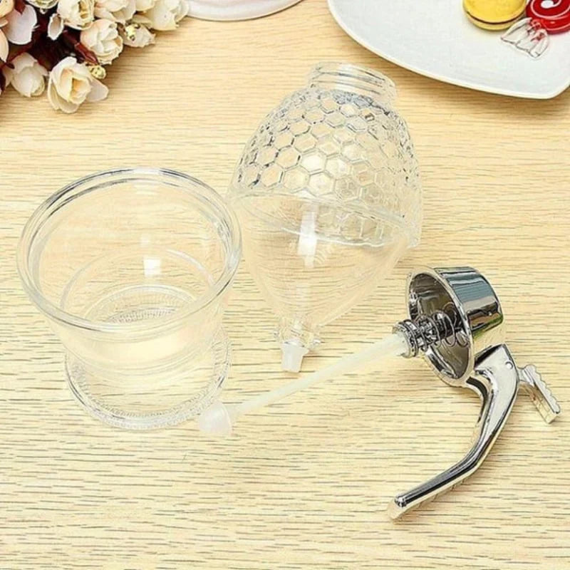 Drip-Free Glass Honey Dispenser – Stylish Dispenser for Honey, Syrup & Liquids