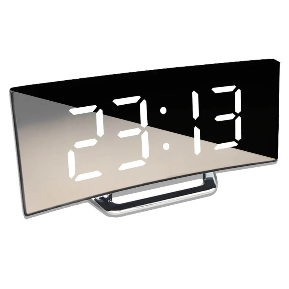 Curved LED Digital Alarm Clock with Mirror Display and Large Screen