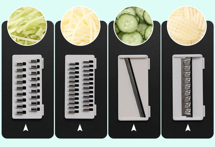 Multifunctional Vegetable Cutter with Collection Container – For Slicing, Grating, and Shredding