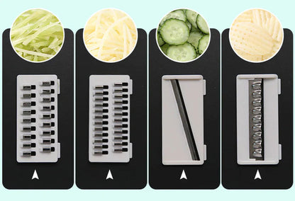 Multifunctional Vegetable Cutter with Collection Container – For Slicing, Grating, and Shredding