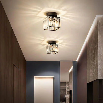Crystal Ceiling Lamp with Gold and Black – Modern LED Ceiling Light for Living Room, Bedroom & Hallway