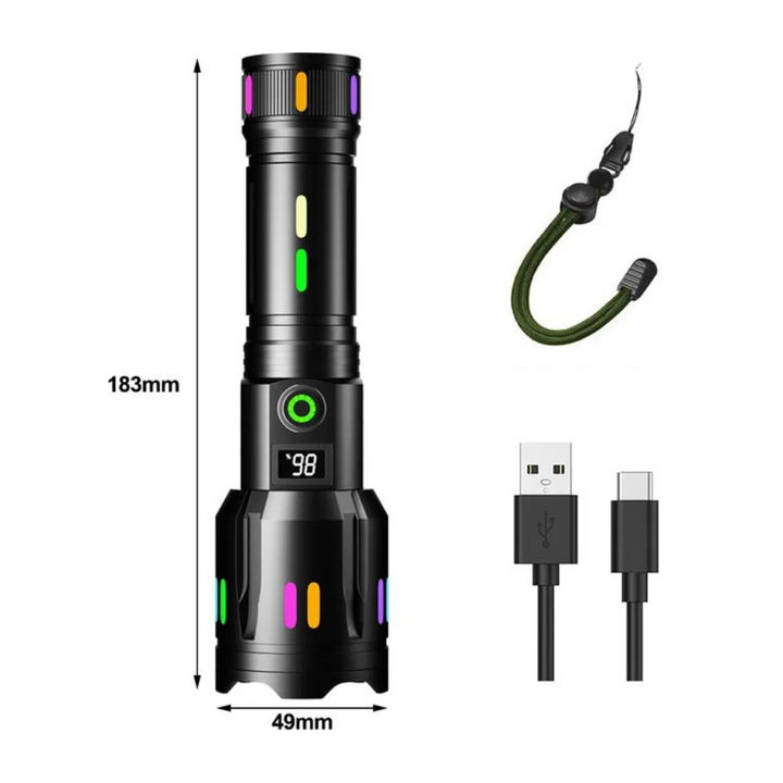 Rechargeable LED Flashlight – High-Performance Flashlight with Power Display and USB-C