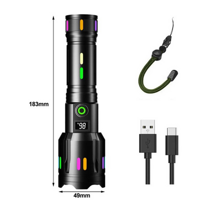 Rechargeable LED Flashlight – High-Performance Flashlight with Power Display and USB-C