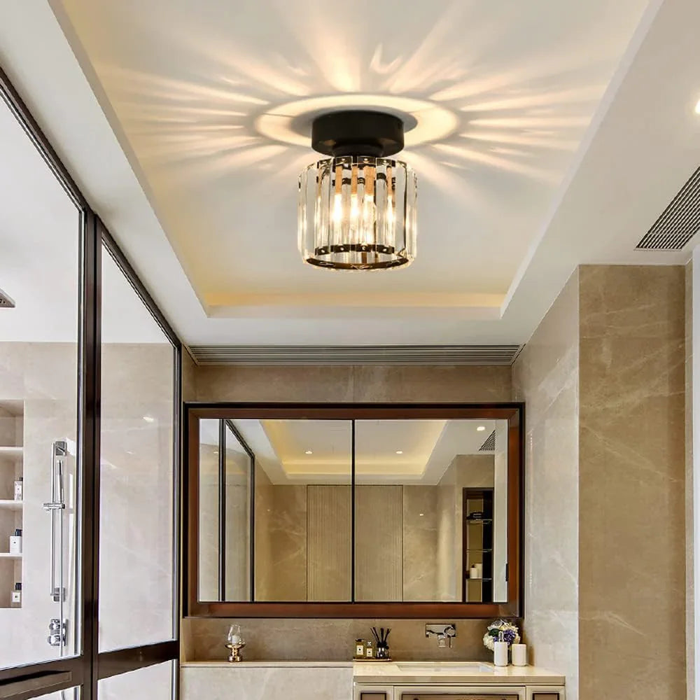 Crystal Ceiling Lamp with Gold and Black – Modern LED Ceiling Light for Living Room, Bedroom & Hallway