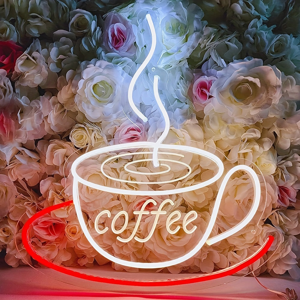 Trendy LED Coffee Cup Wall Lamp in Retro Neon Style